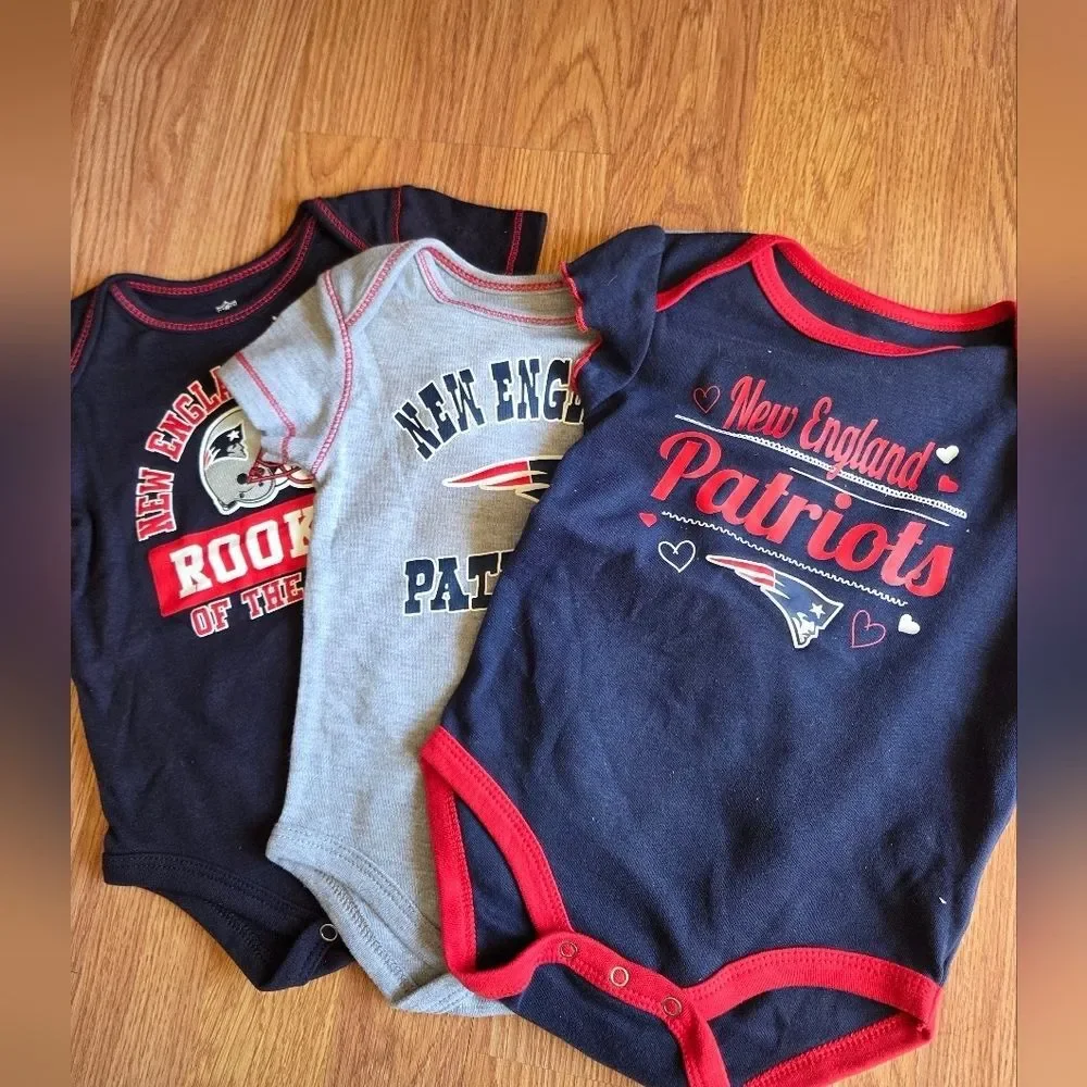 NFL New England Patriots Baby 6-9M 3pc Creeper Set New 100% Cotton Superbowl